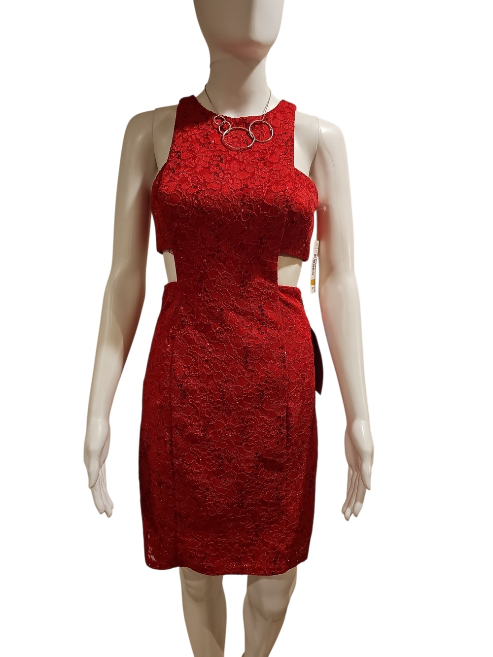 Red Lace Cutout Sheath Dress - Brand: